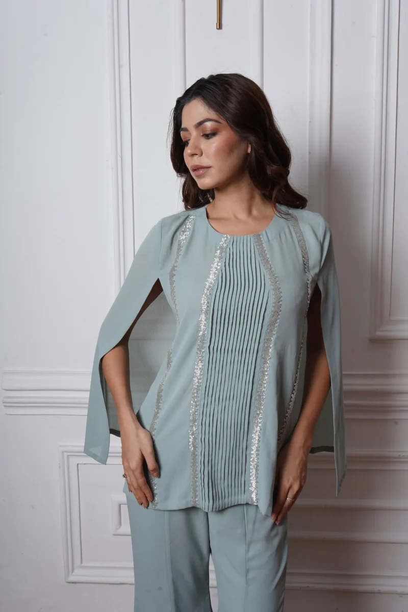 Red Side Pleated Co-ord